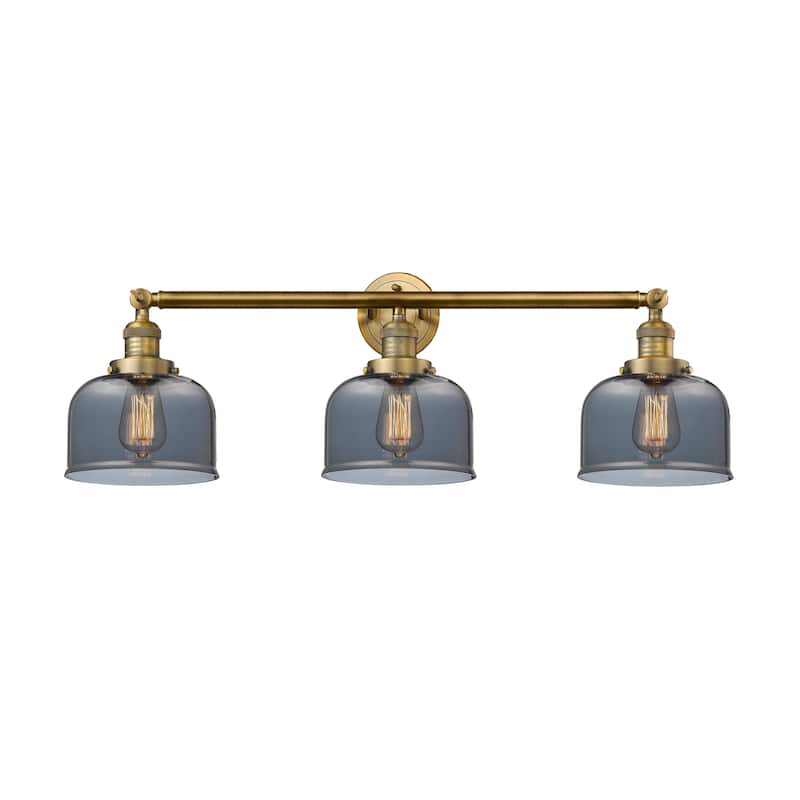 Innovations Lighting Large Bell 3 Light 32" Wide Bathroom Vanity Light - Brushed Brass / Plated Smoked