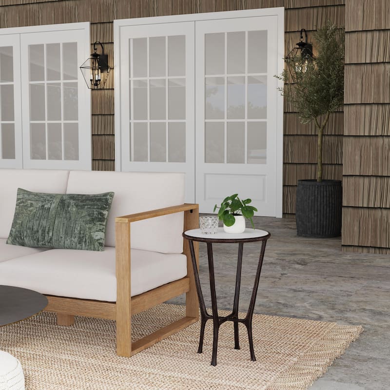 Lania Outdoor Marble Side Table - Ivory Top / Bronze Base