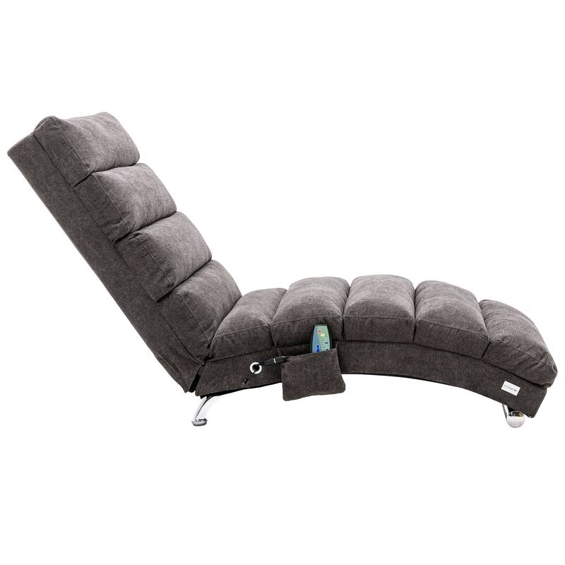 Luxury Upholstered Chaise Lounge Chair with Vibration for Relaxation, Fixed Back Fabric Leisure Recliner Sofa