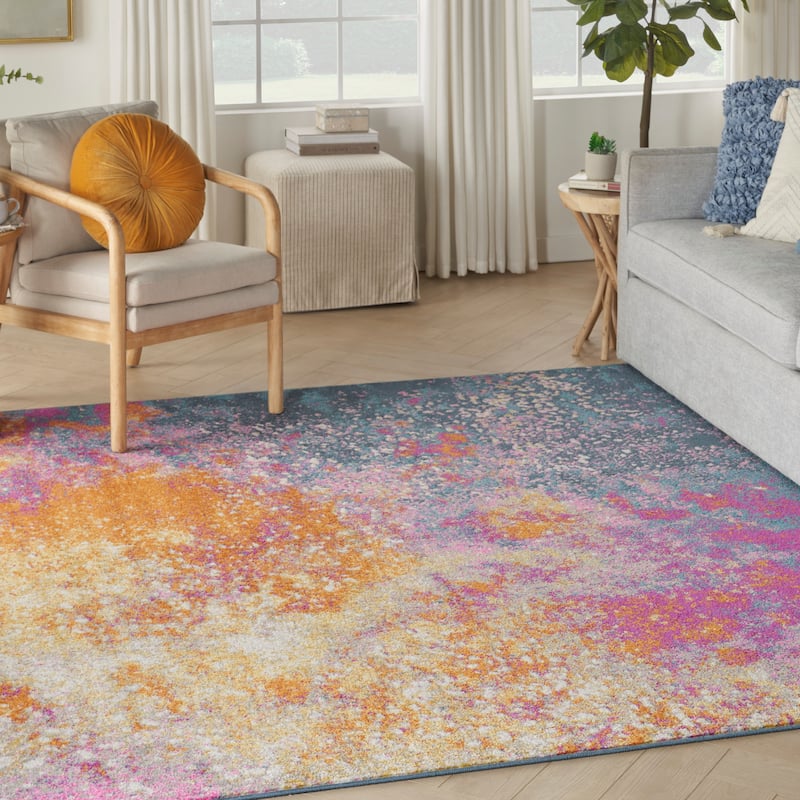 Nourison Passion Colorful Modern Abstract Area Rug - 7'10" x7'10" Square - Orange/Multi