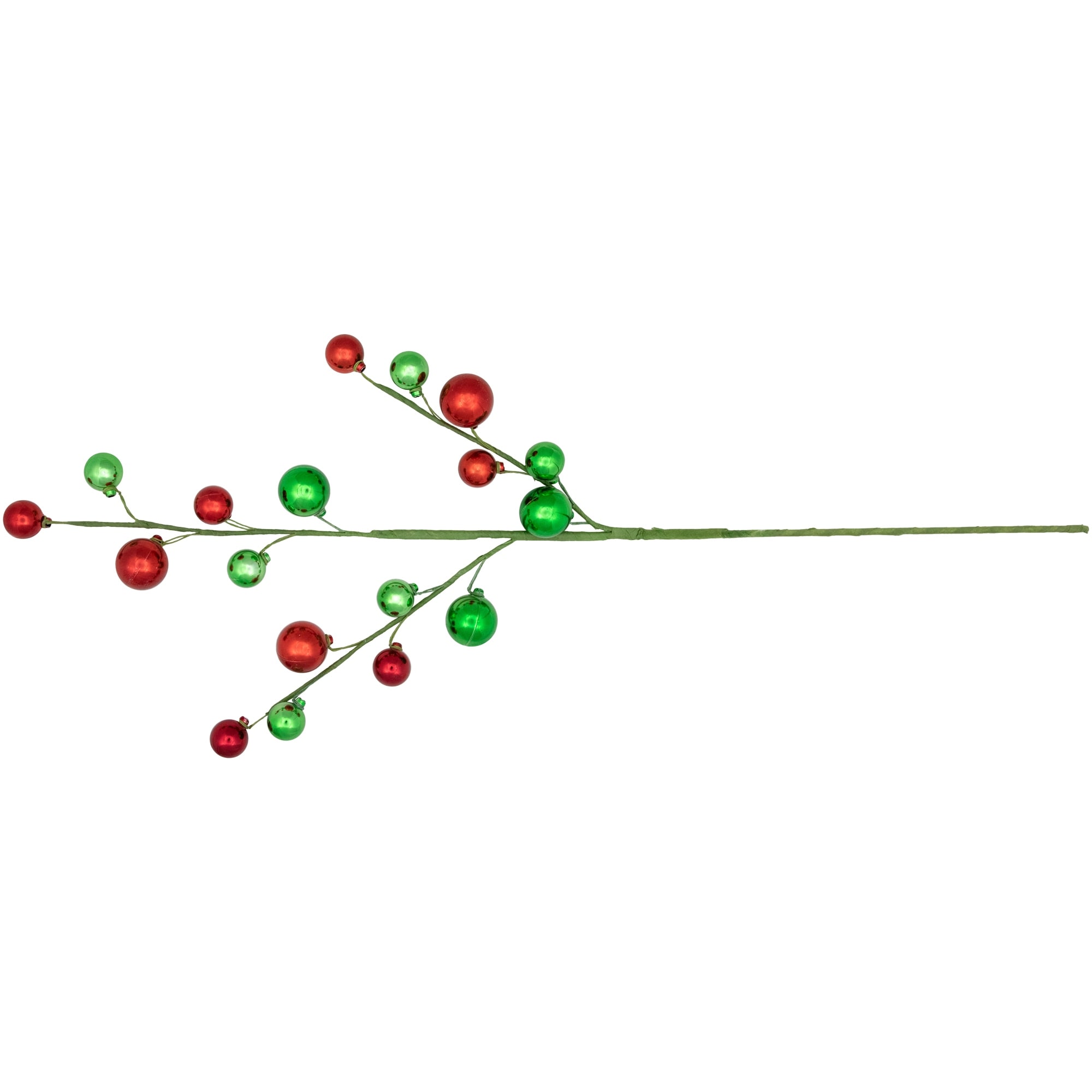 Shiny Ball Ornament Christmas Spray - 30" - Green and Red