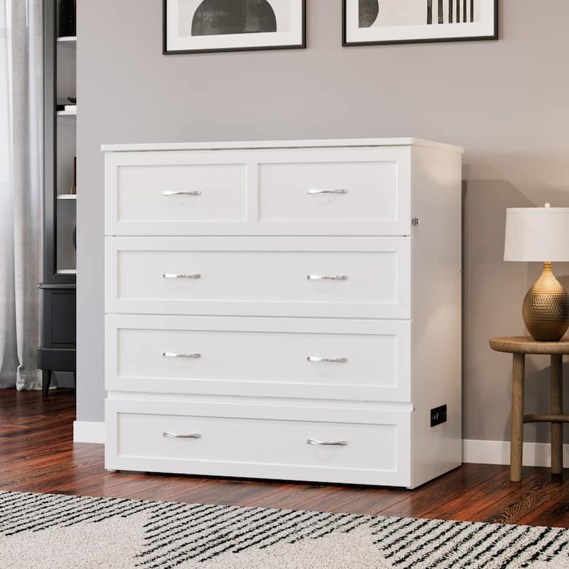 AFI Northfield Murphy Bed Chest with 6" Mattress, Storage Drawer & Built-In Charger