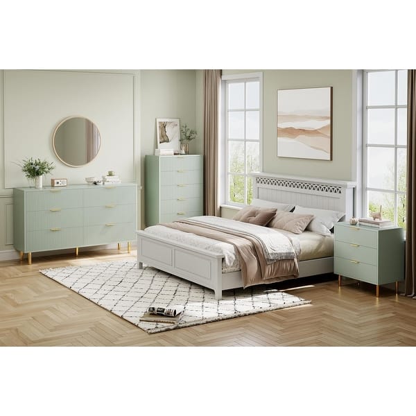 green dresser bedroom Kadyn Chest of Drawers, 6 Double Drawer Storage Cabinet, Modern Minimal Design, 47""x15.75""x27.95" drawer dresser offers ample room for organizing T 5-Drawer Modern Green Dresser, Wood