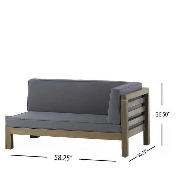 Roomfitters Right Corner Bench with Coffee Table, Outdoor Wooden Patio Sofa with Cushions for Garden or Porch