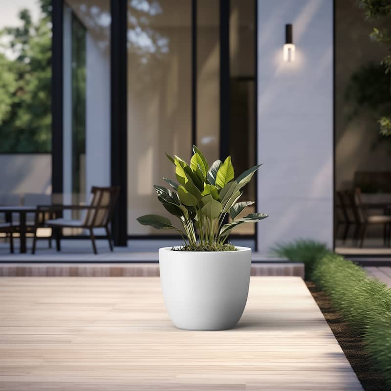 Tall Concrete Round Plant Pots / Large Indoor and Outdoor flower Planters - 18 Inch x 17 Inch - Crisp White
