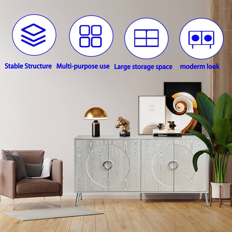 Modern Style Wood Sideboard,Buffet Sideboard with Metal Legs/Hinge,Adjustable Shelves