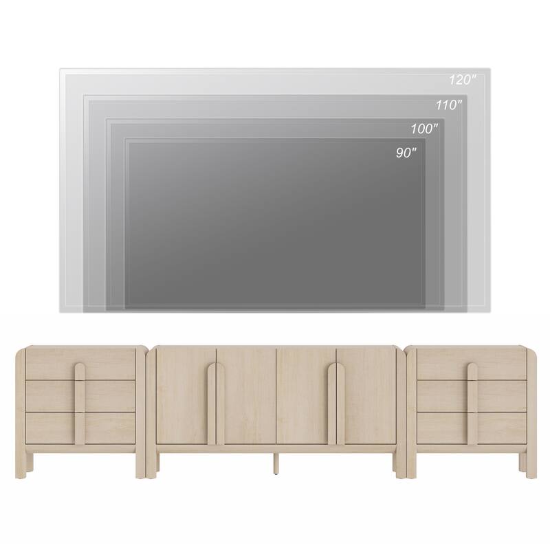 WAMPAT 3-Piece Dresser Set For Bedroom, 126" Large Mid Century Dresser For Closet, Curved Profile Wooden Chest Of Drawers