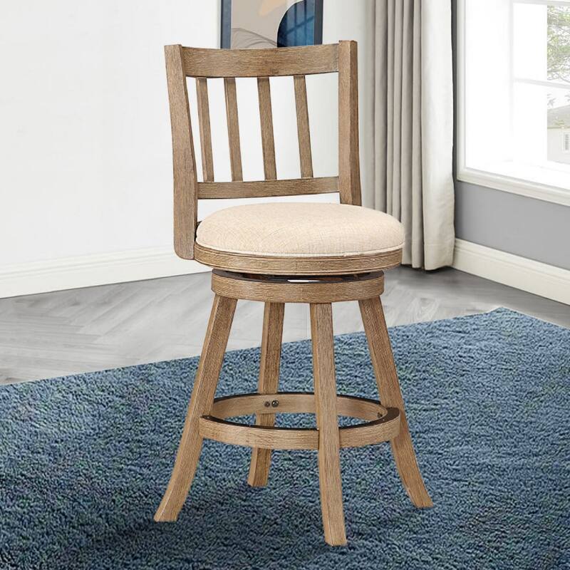 24 Inch Solid Wood Swivel Counter Stool, Slatted - 21.5 L x 18 W x 37.5 H - Ivory