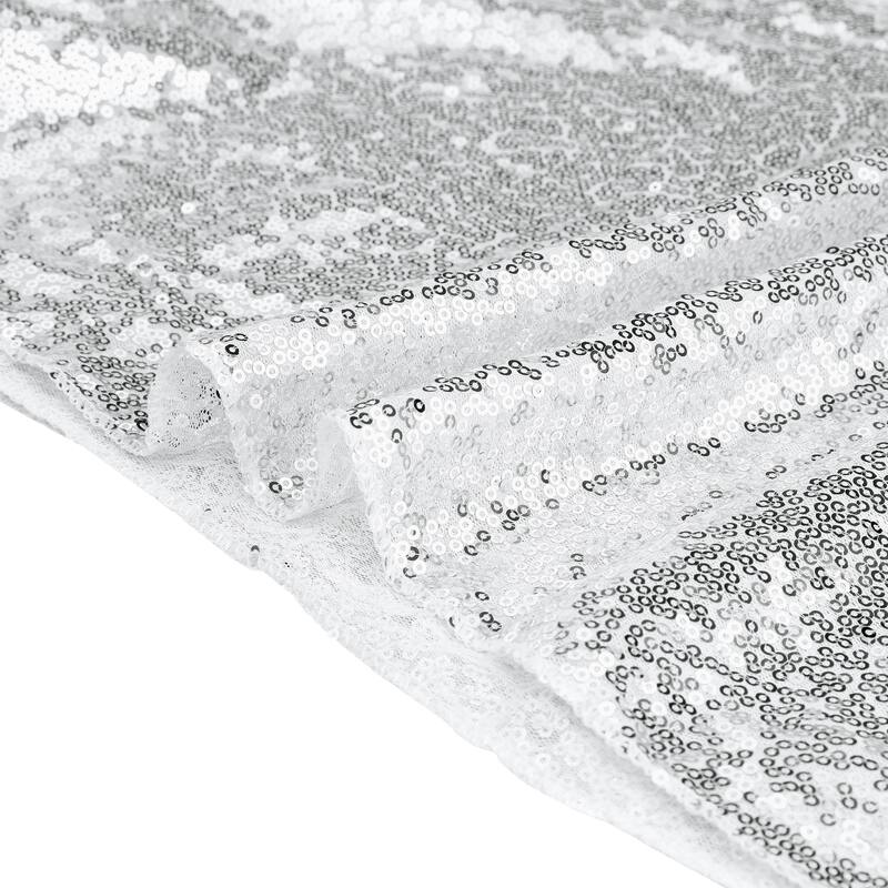 1 Pack Round Tablecloth, Polyester Sequin Table Covers for Dining Room - Silver - 71x71inch