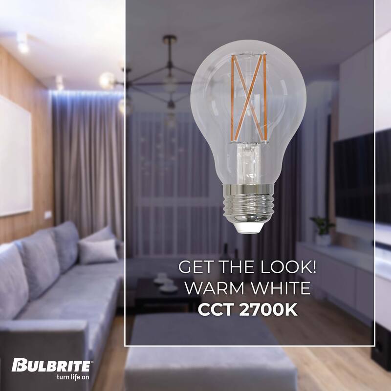 Bulbrite LED Filament Pack of (4) 14 Watt Dimmable A19 Light Bulb with Clear Glass Finish and Medium (E26) Base