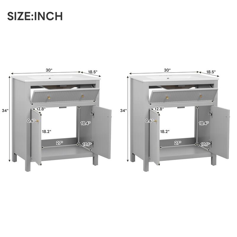 60'' Freestanding Bathroom Vanity Set with White Integrated Ceramic Sink - 60'' x 18.5'' x 34''