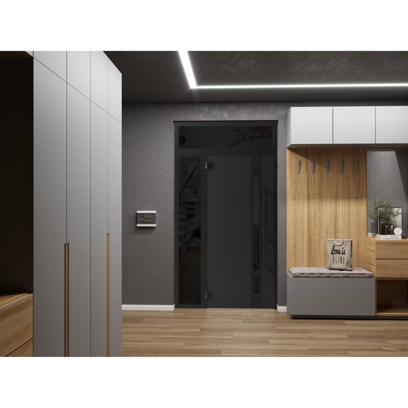 Front Exterior Prehung Steel Door Ronex 1033 Teak Entry Metal Painted W36xH80 Left hand Inswing