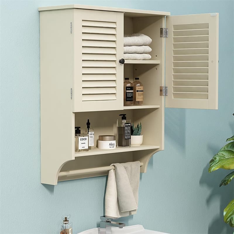 Medicine Cabinet with Towels Bar - 8.9"D x 23.6"W x 29.3"H - Cream Yellow