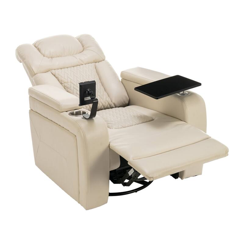 270° Swivel PU Leather Power Recliner with Phone Holder, Cup Holder, USB Port Home Theater Recliner for Living Room