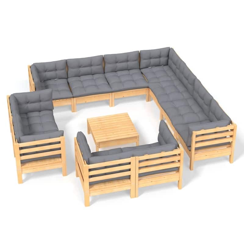 vidaXL Solid Pinewood Patio Lounge Set 12 Piece with Cushions Multi Colors - 25" x 25" x 24.6"