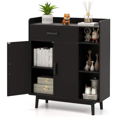 Gymax Floor Storage Cabinet Free Standing Cupboard Chest w/1 Drawer 2