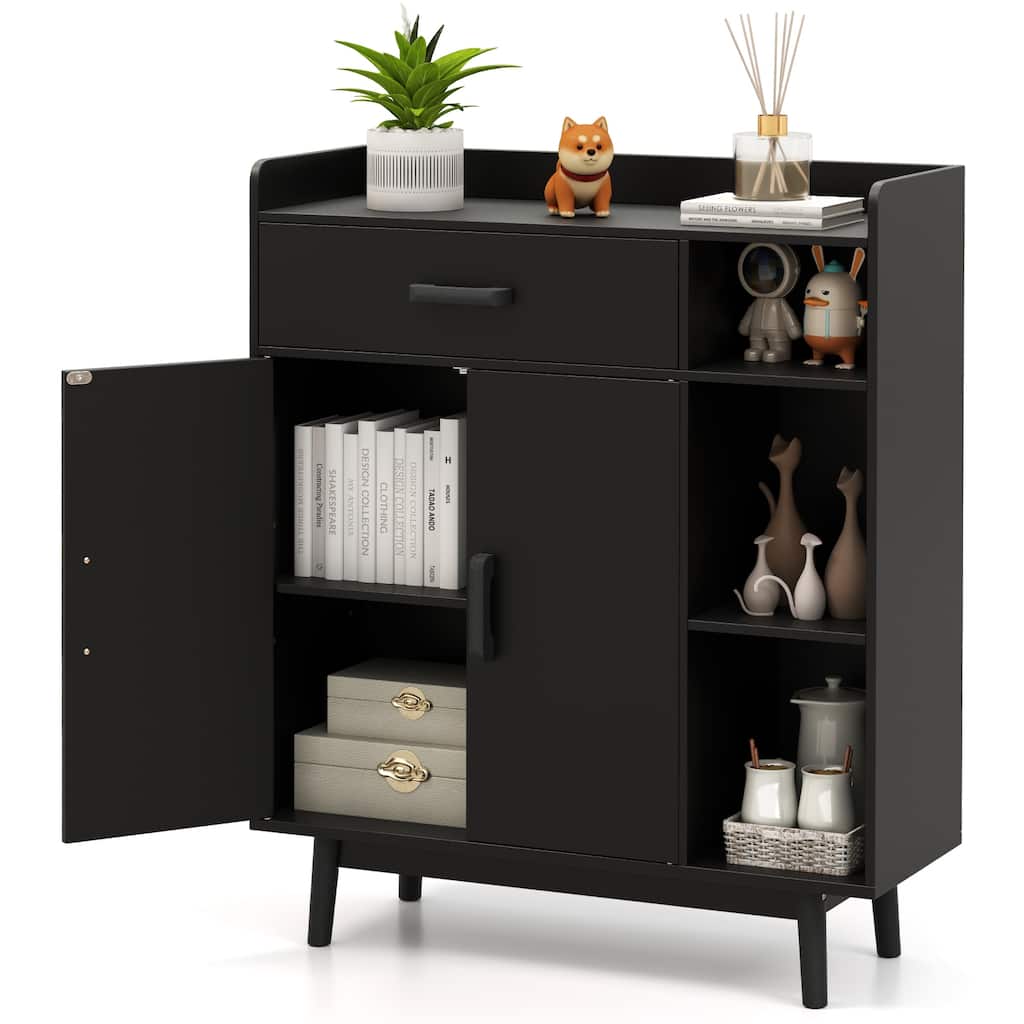 Gymax Floor Storage Cabinet Free Standing Cupboard Chest w/1 Drawer 2