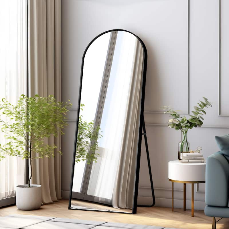 Dovelina Modern Full Length Floor Mirror - Freestanding Vanity Mirror for Bathroom or Living Space - 64*21-Arch - Black