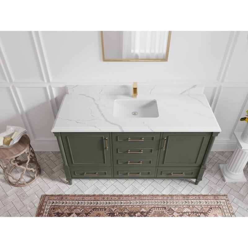 Willow Collections 60 in. W x 22 in. D Aberdeen Single Bowl Sink Bathroom Vanity in Pewter Green with Countertop - 1.5" Calacatta Laza - Pewter Green