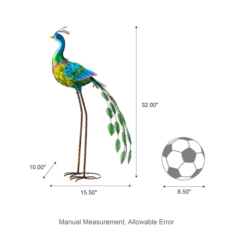 Glitzhome Metal Standing Peacock Garden Statue with Stakes for Indoor Outdoor