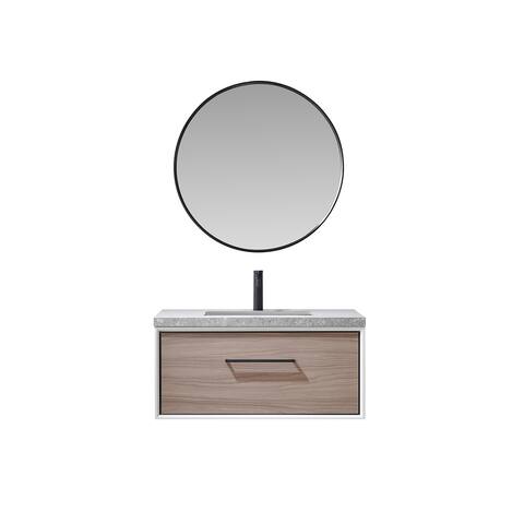 Caparroso Floating Bath Vanity with Grey Sintered Stone Top and Mirror