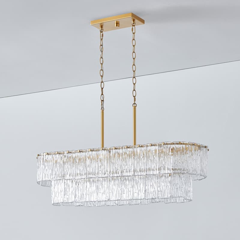 KAWOTI 6-light Tired Glass Pendant Chandelier Gold - W37.38" x E11.75" x H19.5" (Max H60")
