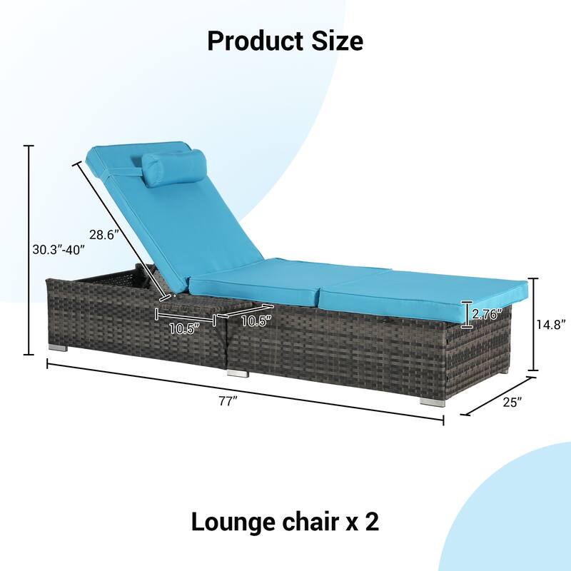 GDFStudio - Amelia Outdoor Chaise Lounge Chair Set of 2 with Adjustable Recline and Side Table for Poolside Relaxation