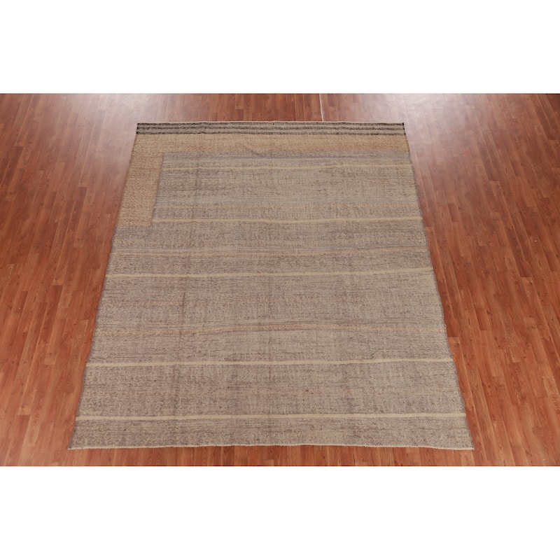 Hand Woven Oriental 100% Jute Carpet Southwestern Modern Brown Kilim Area Rug - 9' 11'' X 8' 4''