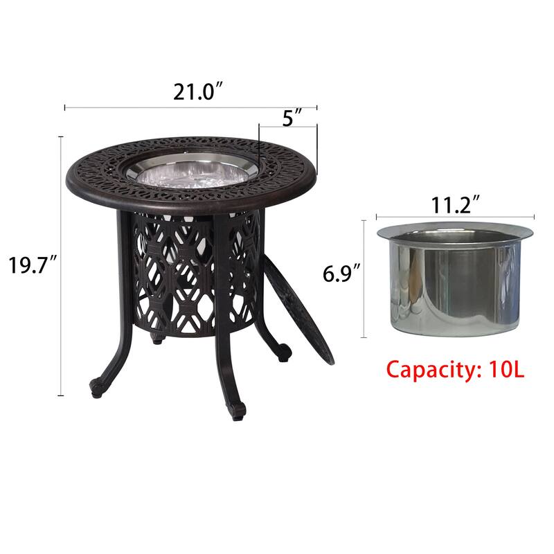 Bronze Outdoor Ice Bucket Side Table with 304 Stainless Steel Insert for Patio and Poolside - 21”Dia x 19.7”H