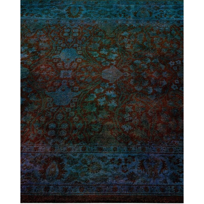 Overton Hand Knotted Wool Vintage Inspired Modern Contemporary Overdyed Blue Runner Rug - 3' 1" x 12' 4"