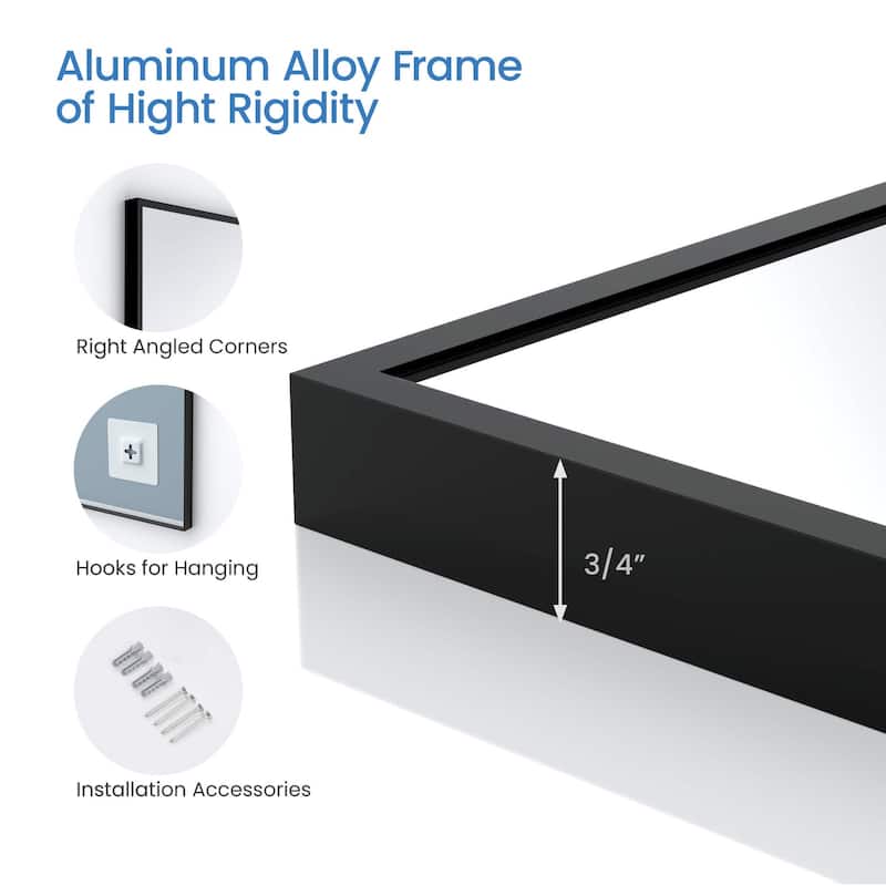 30 x 36 Inch Shatterproof Wall Mount Metal Frame Mirror