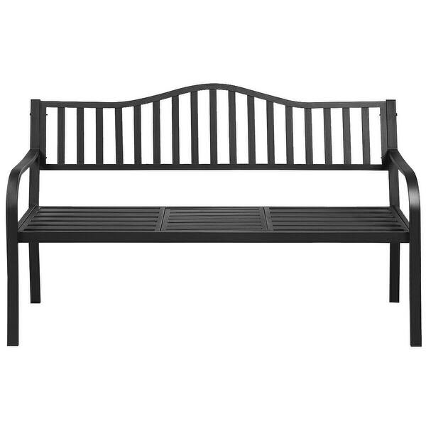 Patio Garden Bench Steel Frame With Adjustable Center Table Black