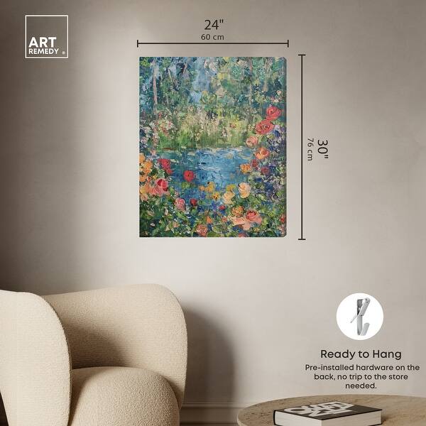 dimension image slide 3 of 5, Art Remedy Serene Escape Gallery Wrapped Impressionism 1 Piece Canvas Wall Art /Monet And Van Gogh Inspired Art