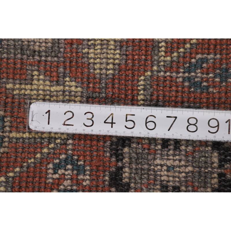 Black Geometric Heriz Serapi Indian Area Rug Hand-Knotted Wool Carpet - 7'11" x 9'9"