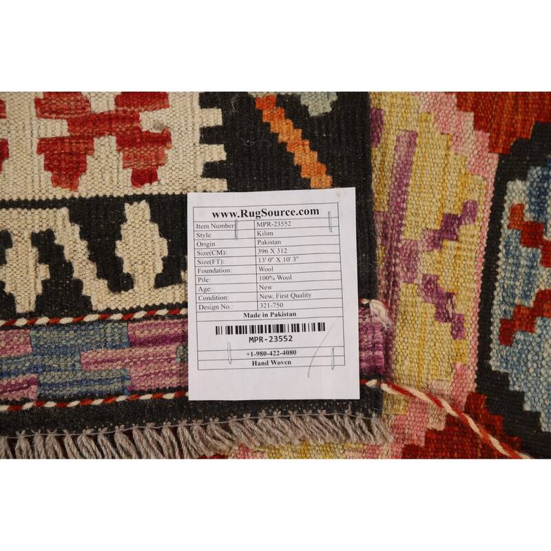 Geometric Kilim Oriental Area Rug Reversible Flatweave Wool Carpet - 10'3"x 13'0"