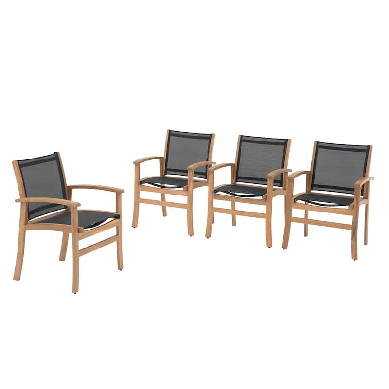 Outdoor Wooden Armchairs with Textilene Back (Set of 4)