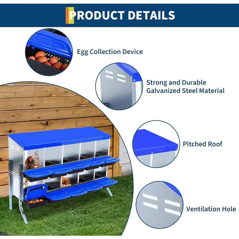 10-Hole Metal Chicken Nesting Box or Easy Cleaning with Legs