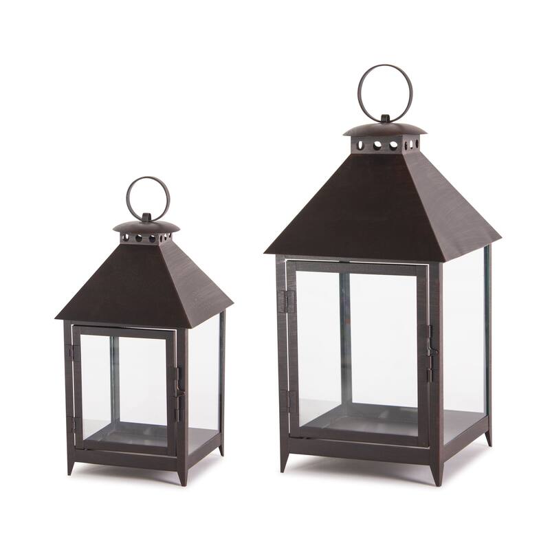 Iron Lantern (Set of 2) - 8.25 x 8 x 16; 6.25 x 6.25 x 11.75