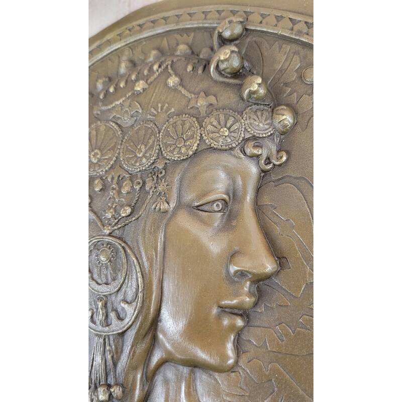 Signed Original Emperor Egyptian Princess Wall Mount Bas Relief Bronze Sculpture