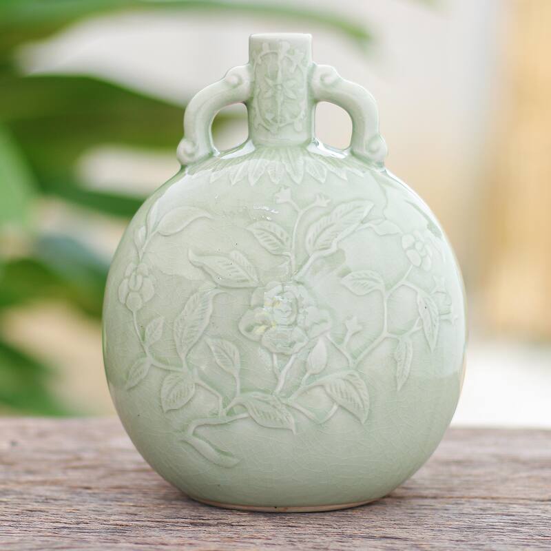 Novica Handmade Flower Bunch Celadon Ceramic Vase