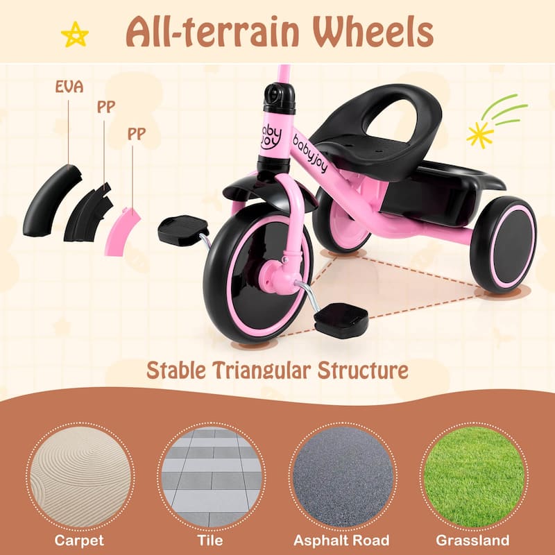 Babyjoy Kids Tricycle Toddler Trike with Adjustable Seat & Storage - See Details