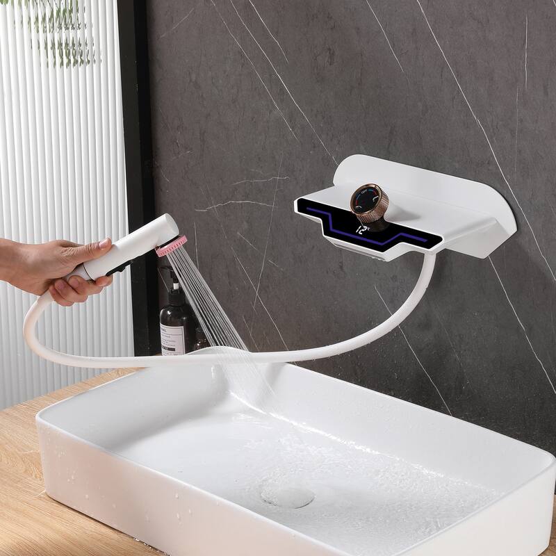 Modern Matte Black/ White Wall Mount Digital Display Bathroom Faucet includes Hardware
