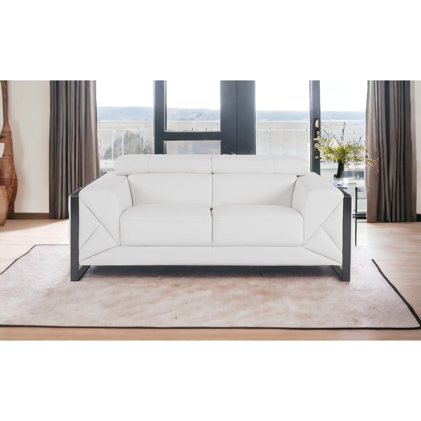HomeRoots 75" White And Black Italian Leather Loveseat