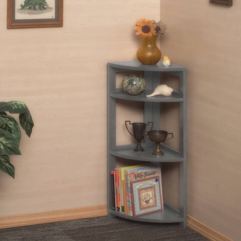 4-Shelf Corner Bookcase Cappuccino Finish Transitional Space-Saving Storage Organizer with Open Display Shelves