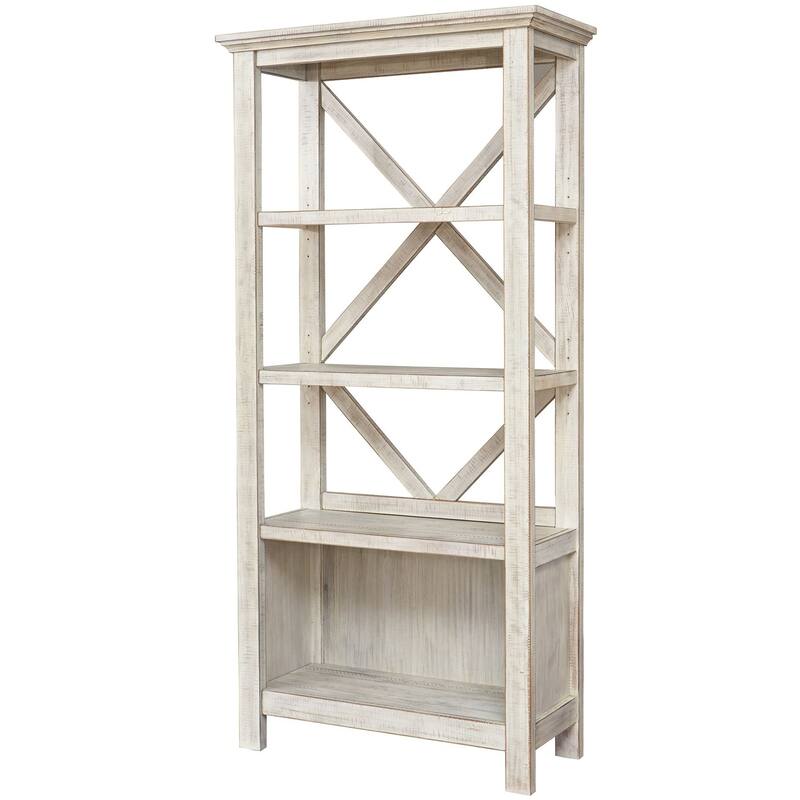 Modern X Back Bookshelf - 3 Tier Bookcase, White Storage Shelves for Living Room, Office, Bedroom - 34