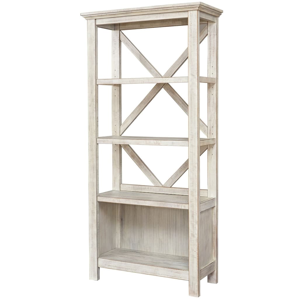 Modern X Back Bookshelf - 3 Tier Bookcase, White Storage Shelves for Living Room, Office, Bedroom - 34