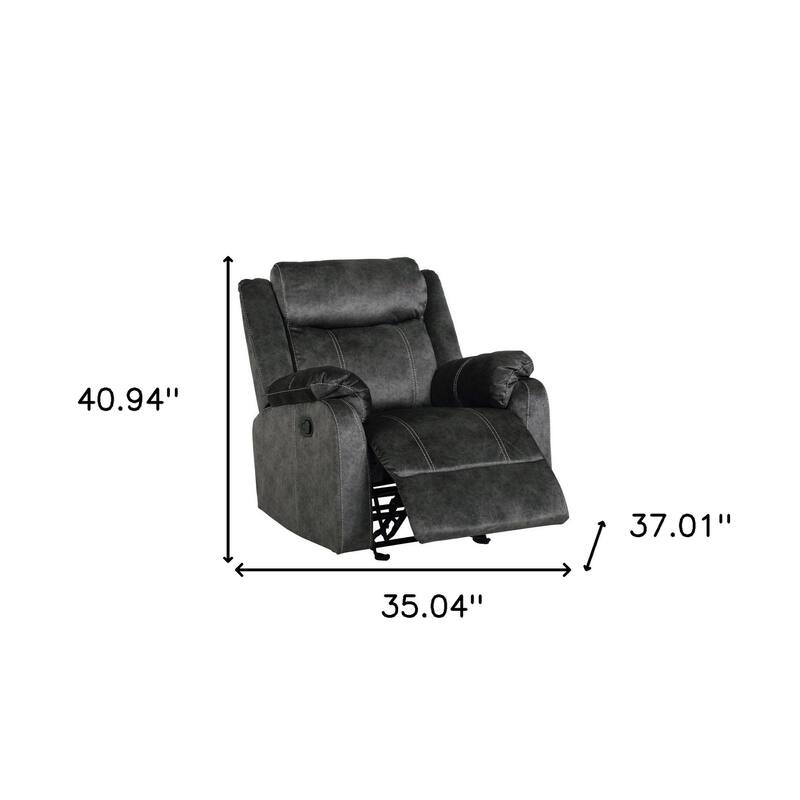 HomeRoots 35" Granite Gray Fabric Manual Recliner