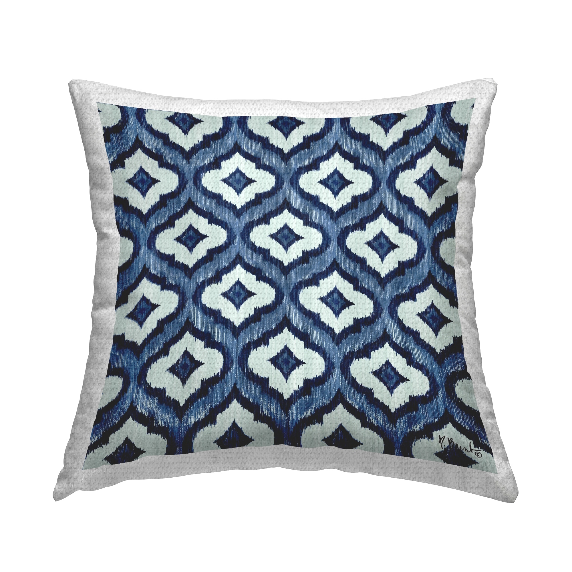 Stupell Bold Blue White Trellis Pattern Printed Outdoor Throw Pillow Design by Paul Brent