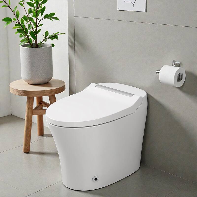 Smart Toilet with Heated Seat One Piece Elongated. Dual Flush 1.0 1.28 GPF. Foot Sensor Flush. Night Light - White
