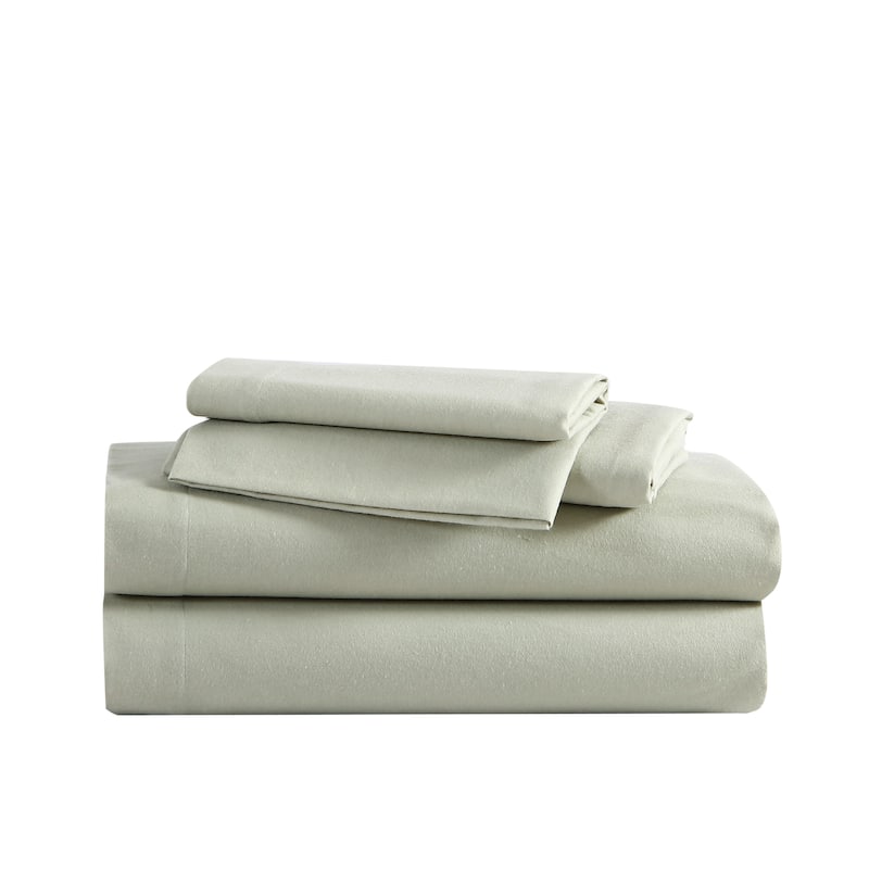 Eddie Bauer Cotton Flannel-Solids-Deep Pocket- Sheet & Pillowcase Set - Green - King